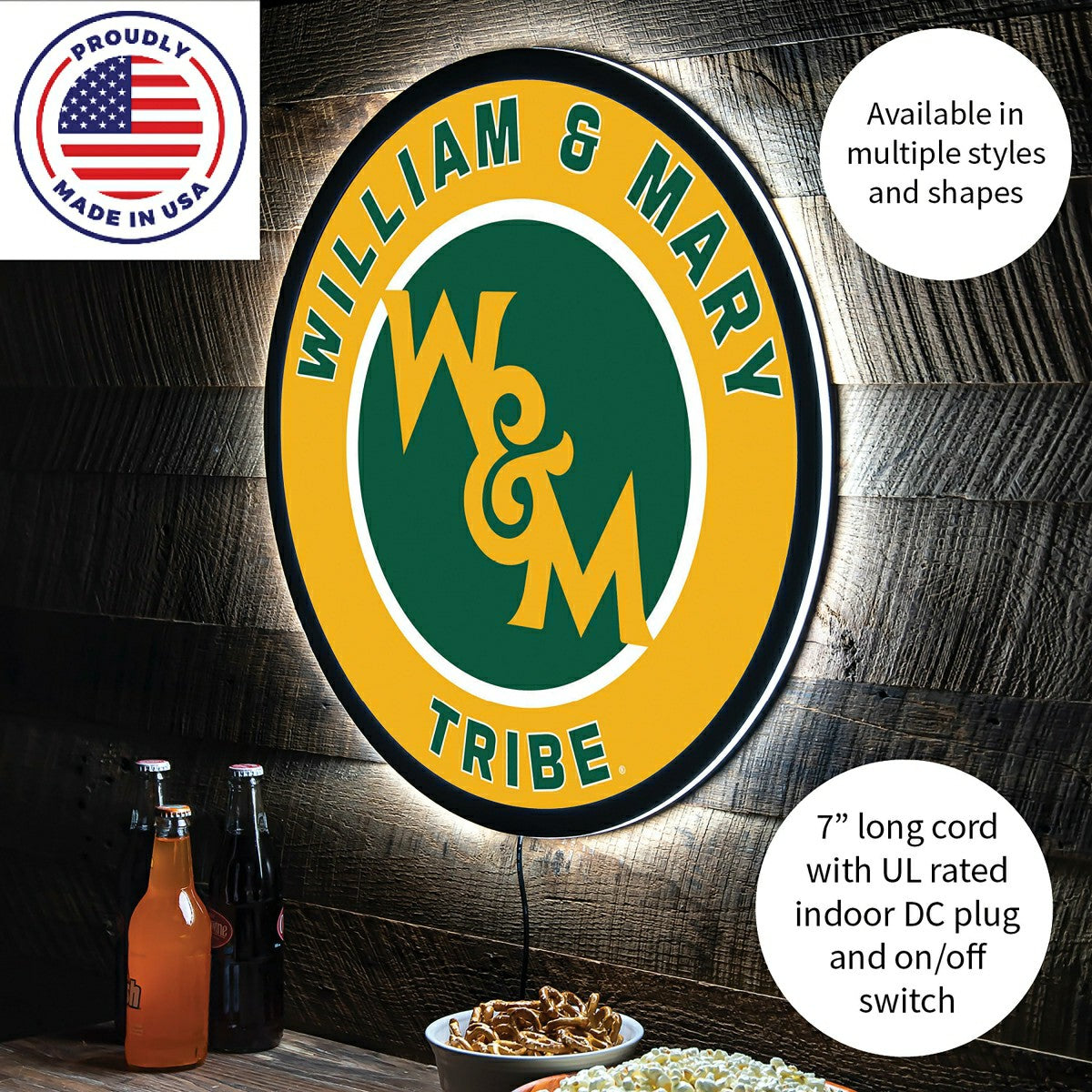 Team Sports America Exclusive - LED Wall Decor, Round, William & Mary