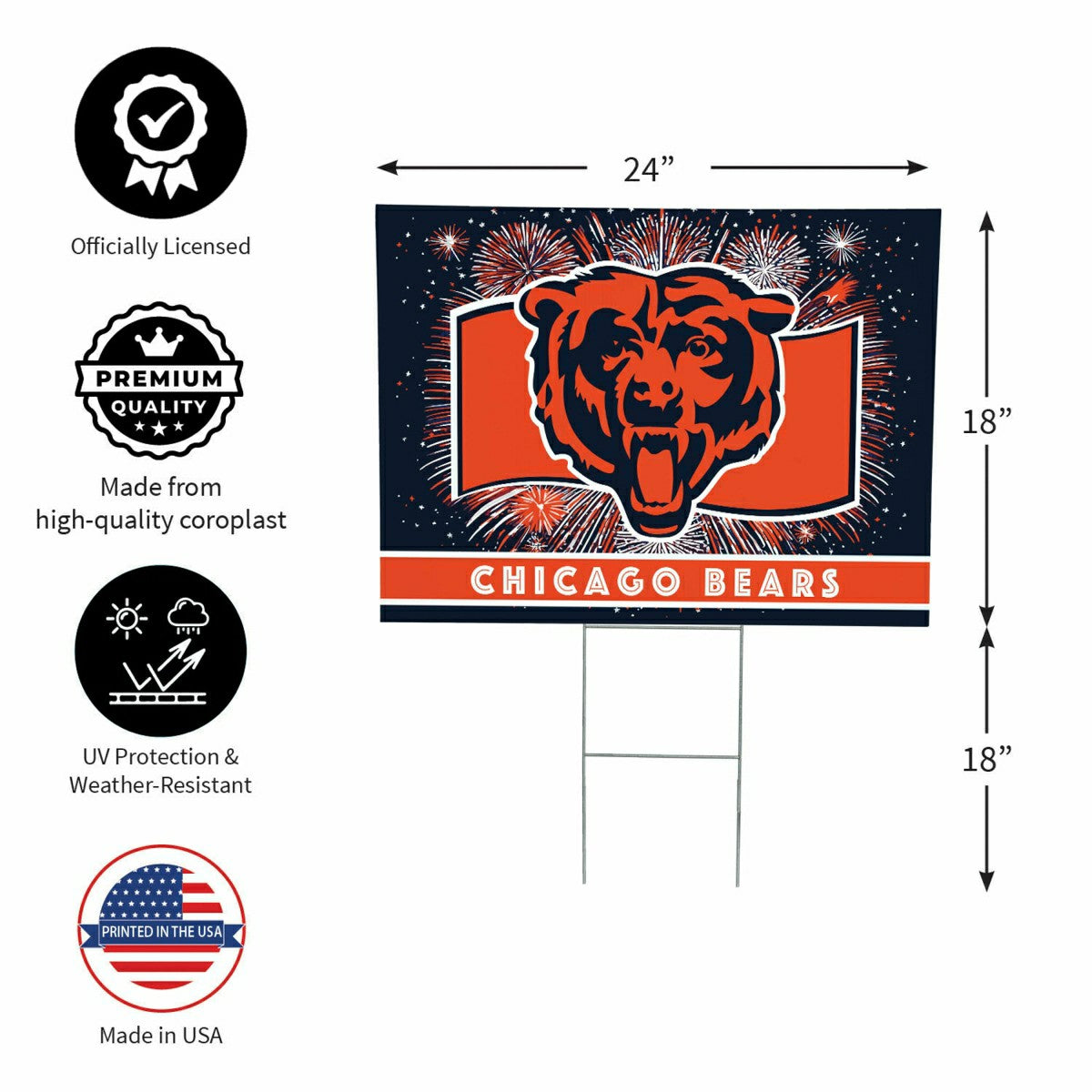Team Sports America Classic - Chicago Bears Yard Sign, Patriotic