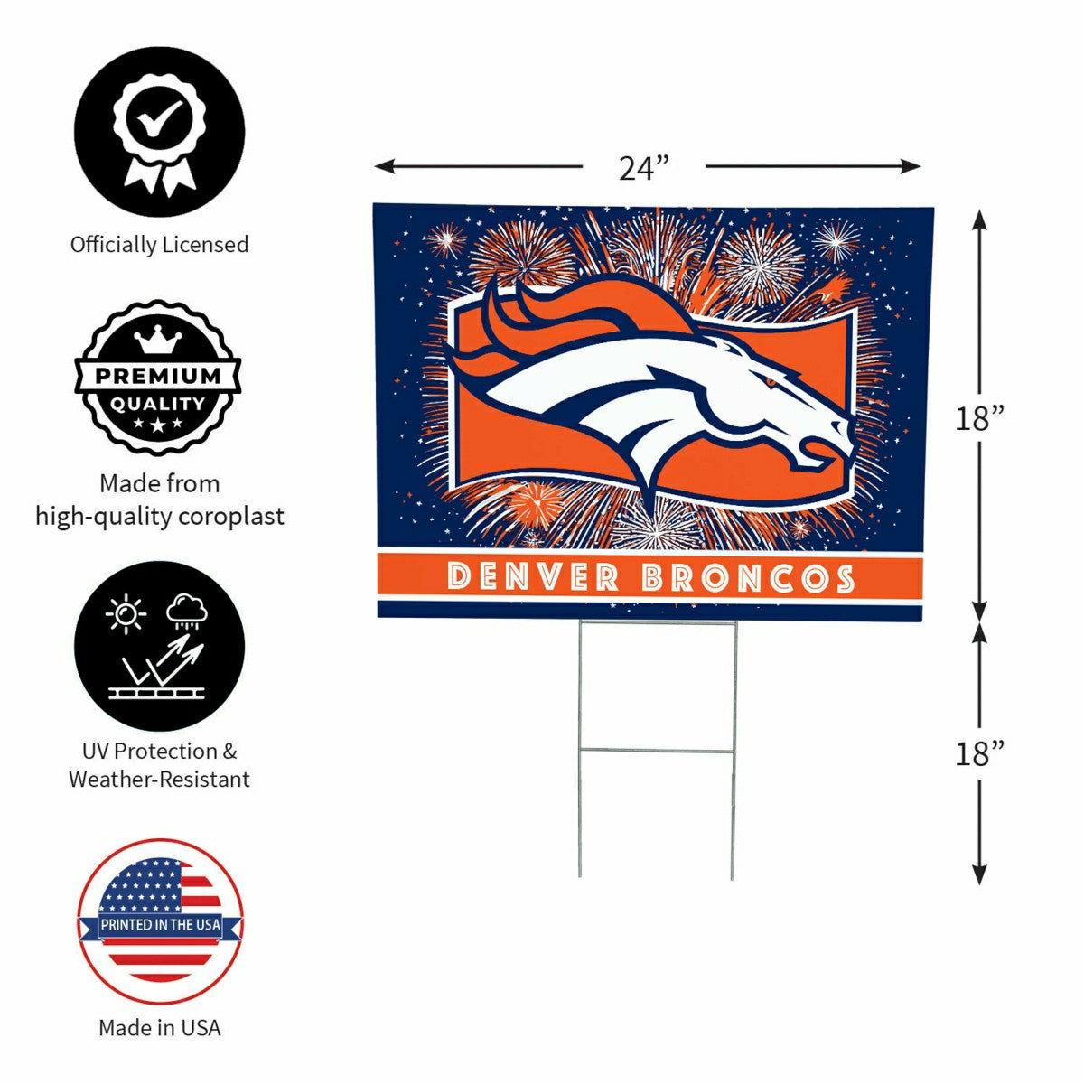 Team Sports America Recommended - Denver Broncos Yard Sign, Patriotic
