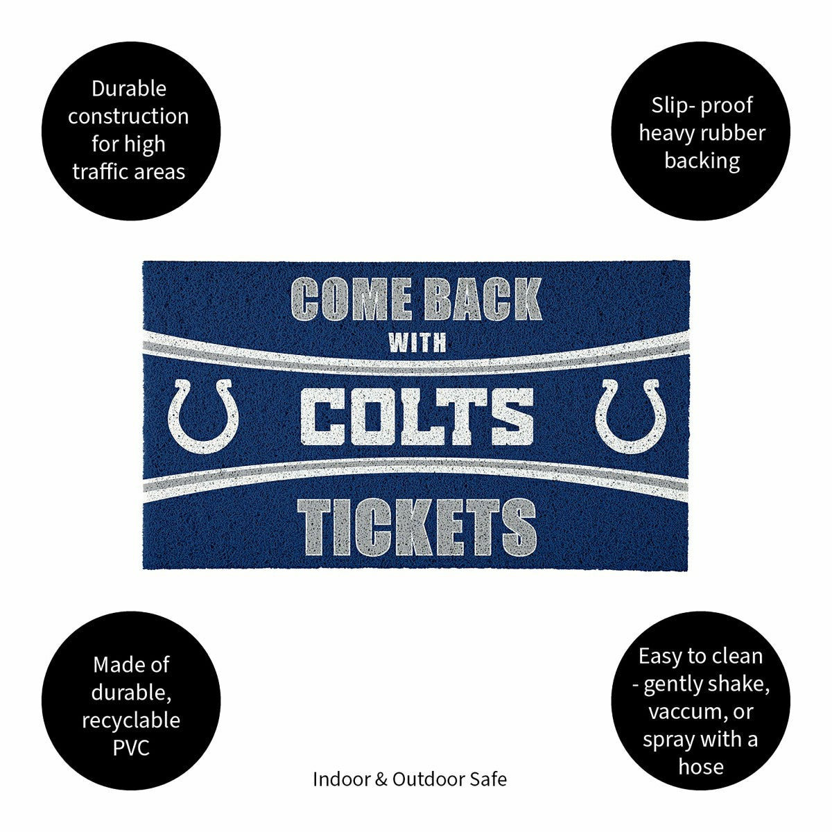 Team Sports America Essential - 28" x 16" PVC Trapper Mat, Come Back with Tickets, Indianapolis Colts