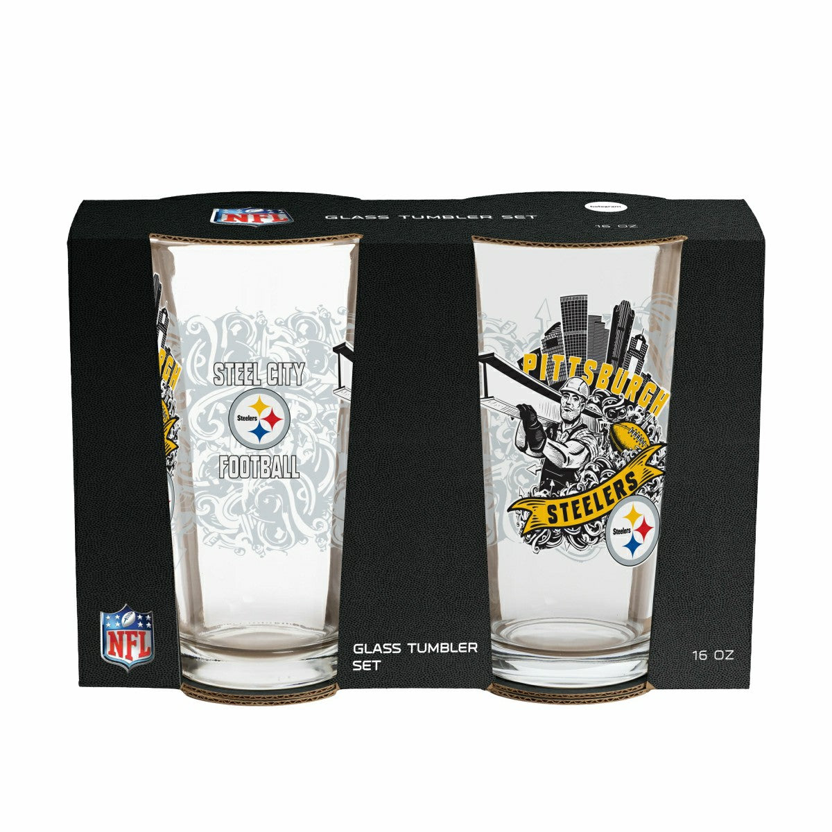 Team Sports America Best Seller - Pittsburgh Steelers 16oz Glass pint, Set of 2