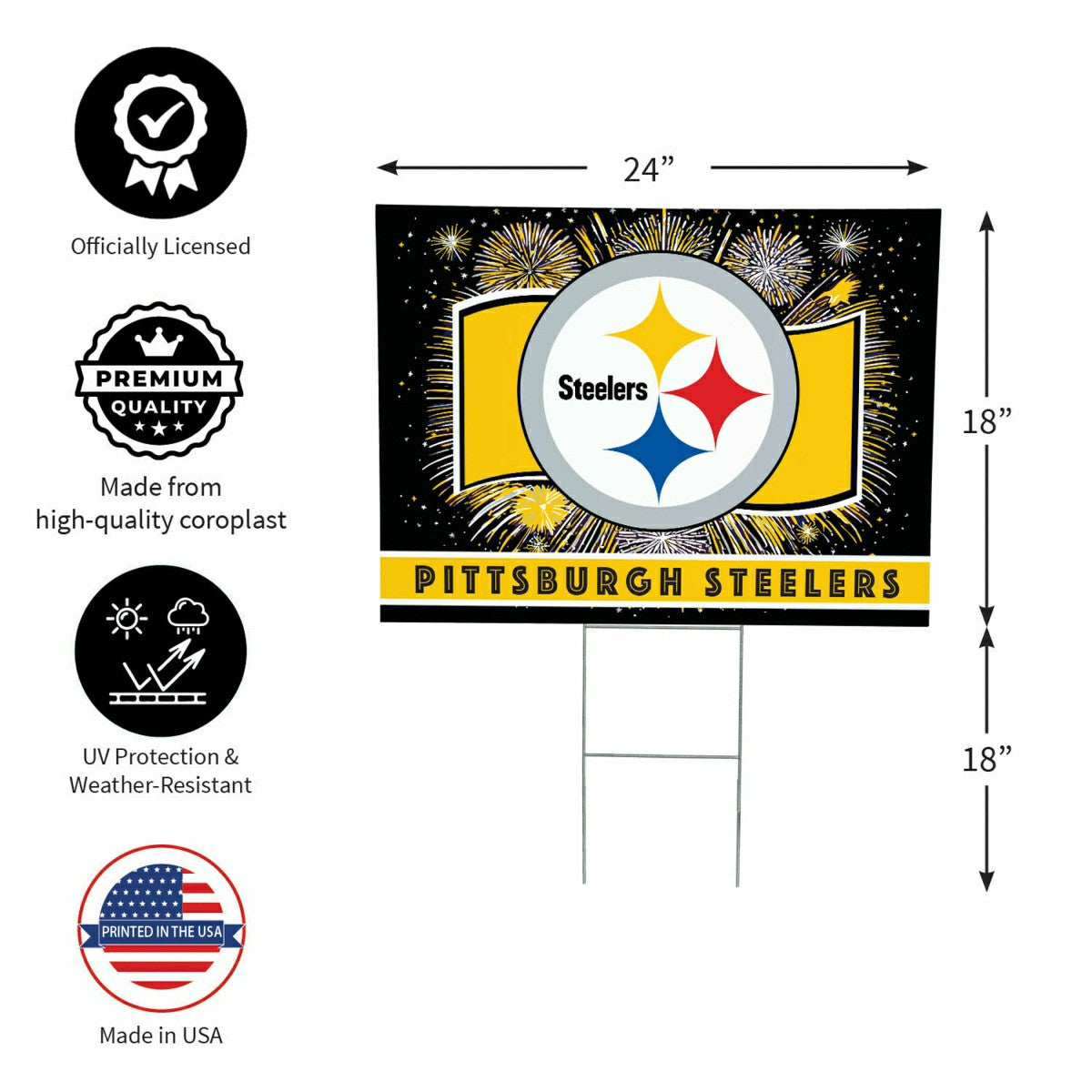 Team Sports America Recommended - Pittsburgh Steelers Yard Sign, Patriotic