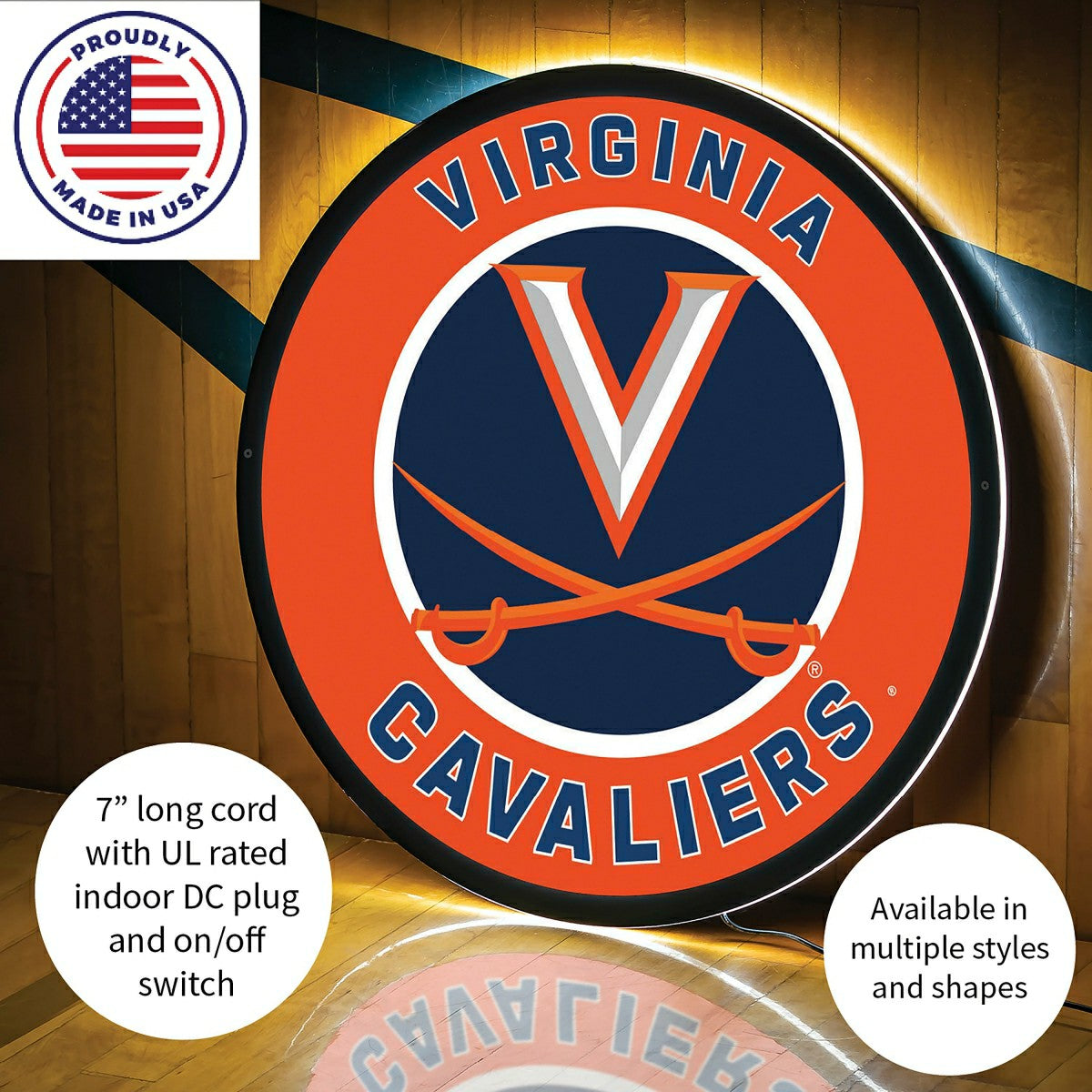 Team Sports America Value - LED Wall Decor, Round, University of Virginia