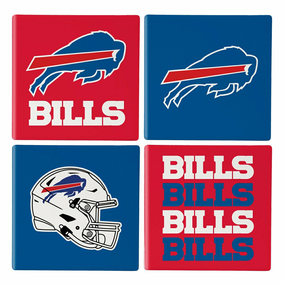 Team Sports America Classic - Buffalo Bills Ceramic Coasters Set, 4pcs with Wood Caddy