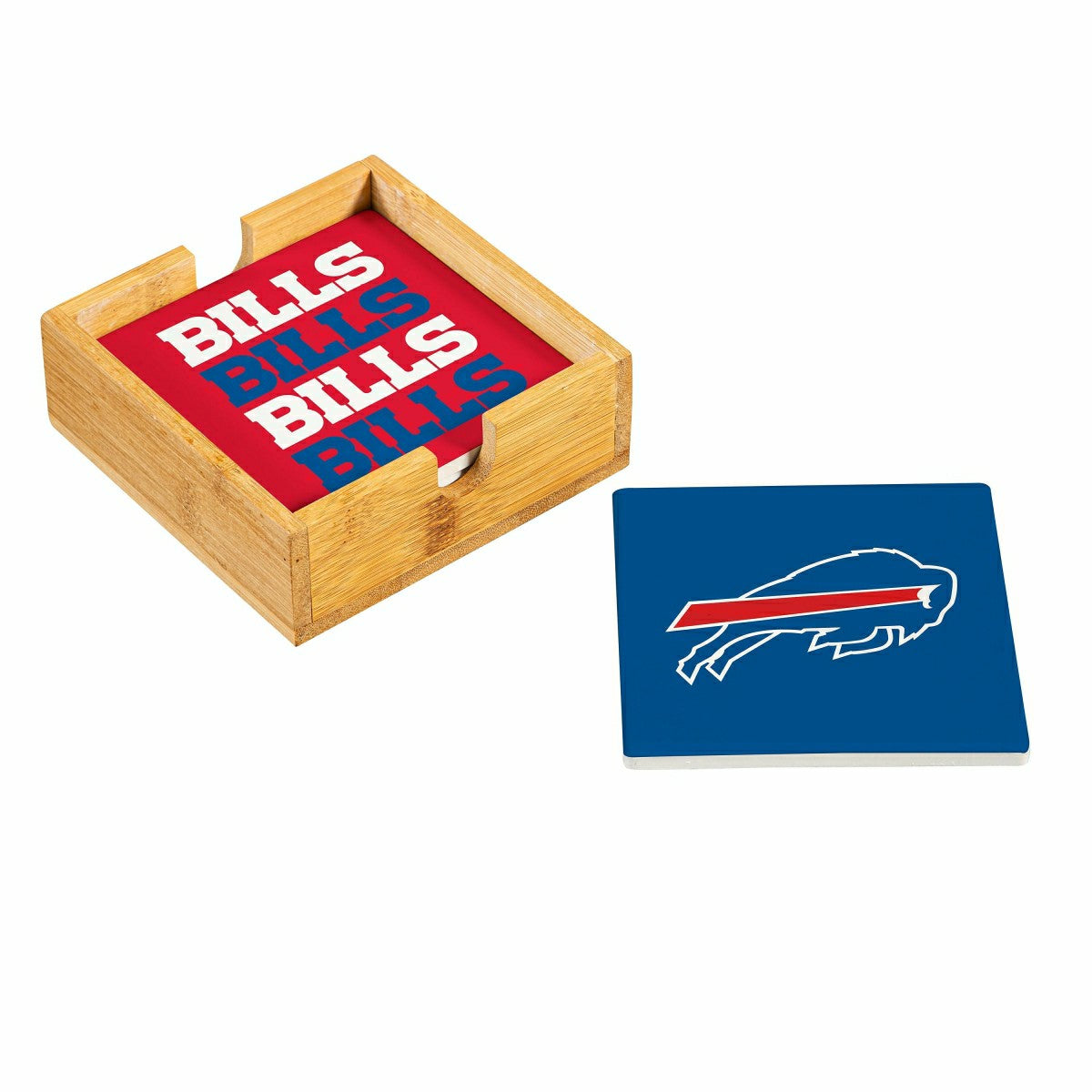 Team Sports America Classic - Buffalo Bills Ceramic Coasters Set, 4pcs with Wood Caddy