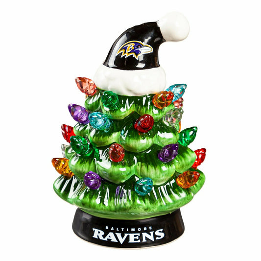 Team Sports America Trending - 4" Mini LED Tabletop Christmas Tree, Set of 2, Baltimore Ravens