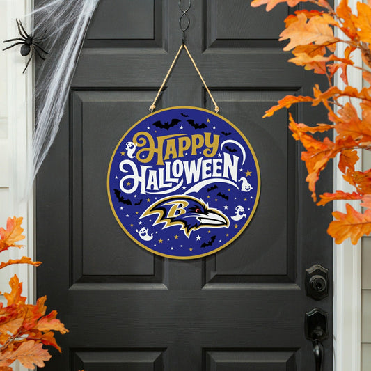 Team Sports America Value - Baltimore Ravens Halloween Round Door Décor with Hanging Rope, 18x18