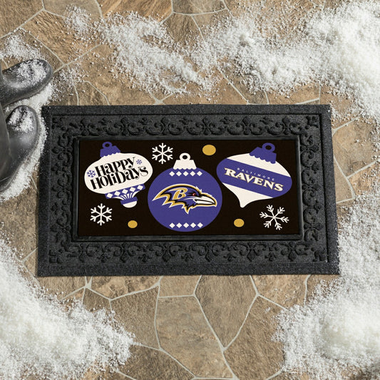 Team Sports America Trending - Baltimore Ravens Holiday Flocked Coir Sassafras Switch Mat, 22"x10"
