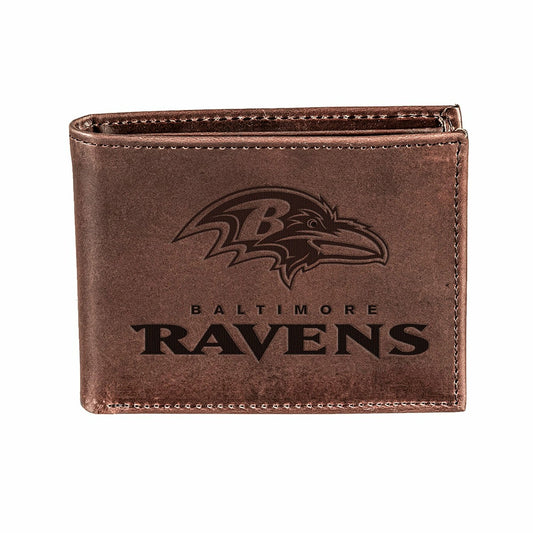 Team Sports America Essential - Baltimore Ravens, Bi-Fold Wallet, Brown, CH, 100% Genuine Leather