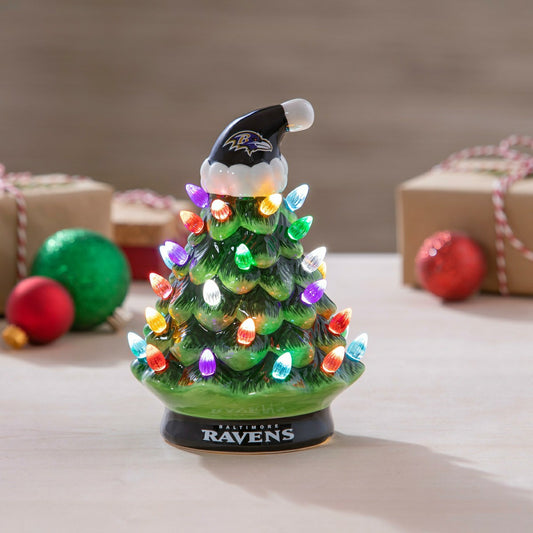 Team Sports America Best Seller - 8" LED Ceramic Christmas Tree, Baltimore Ravens