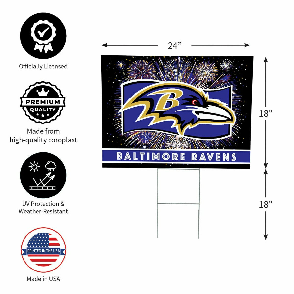 Team Sports America Value - Baltimore Ravens Yard Sign, Patriotic