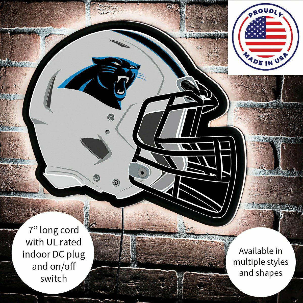 Team Sports America Value - LED Wall Decor, Helmet, Carolina Panthers