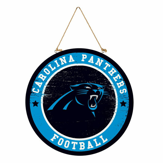 Team Sports America Classic - Carolina Panthers Round Door Décor with Hanging Rope, 18x18