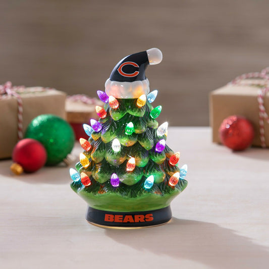 Team Sports America Signature - 8" LED Ceramic Christmas Tree, Chicago Bears