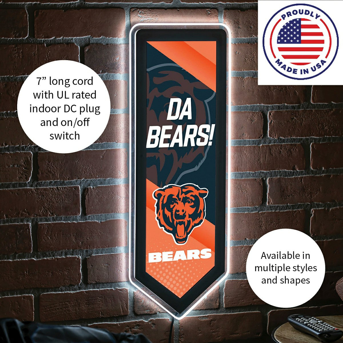 Team Sports America Trending - LED Wall Decor, Pennant, Chicago Bears