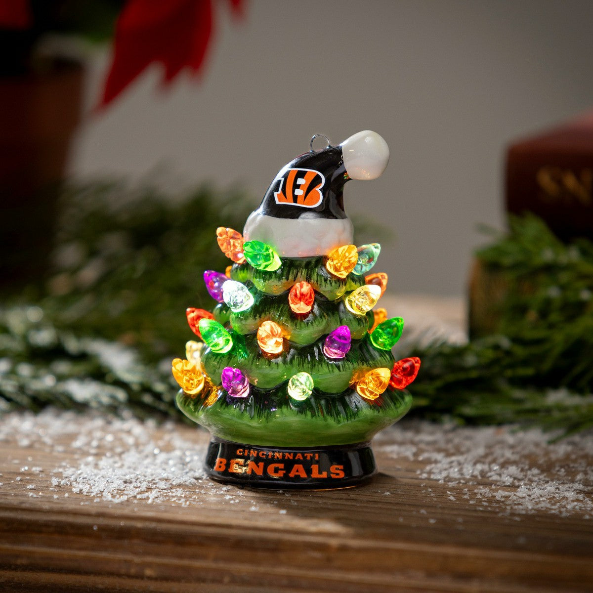 Team Sports America Value - 4" Mini LED Tabletop Christmas Tree, Set of 2, Cincinnati Bengals
