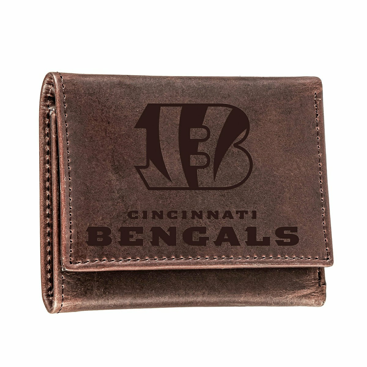 Team Sports America Exclusive - Cincinnati Bengals, Tri-Fold Wallet, Brown, CH, 100% Genuine Leather