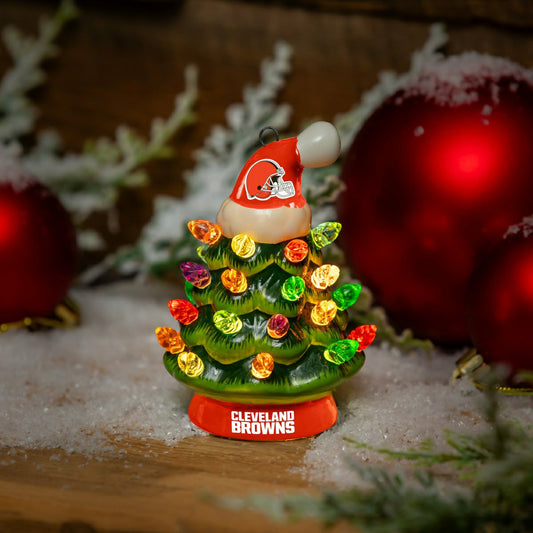 Team Sports America Trending - Cleveland Browns 4" Mini LED Tabletop Christmas Tree, Set of 2