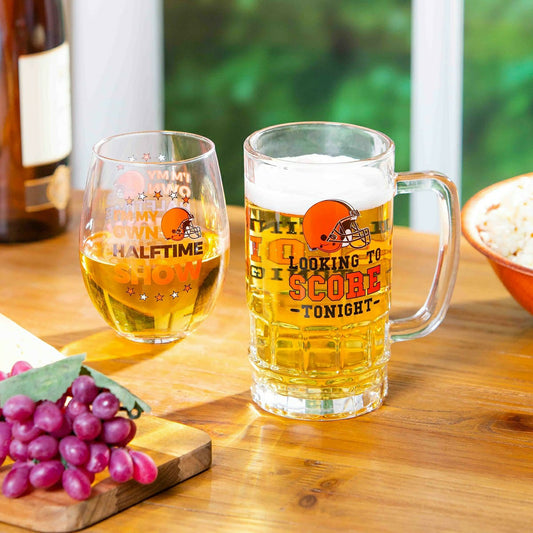 Team Sports America Signature - Cleveland Browns, Stemless 17OZ Wine & Beer 16 OZ Gift Set