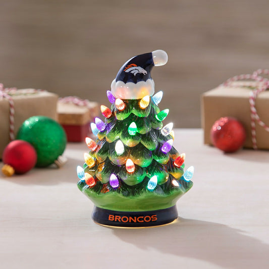 Team Sports America Everyday - 8" LED Ceramic Christmas Tree, Denver Broncos