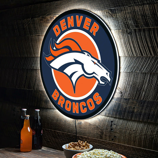 Team Sports America Best Seller - LED Wall Decor, Round, Denver Broncos