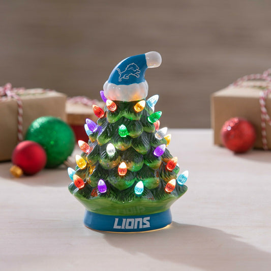 Team Sports America Signature - 8" LED Ceramic Christmas Tree, Detroit Lions