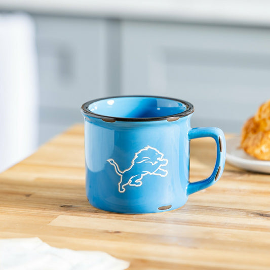 Team Sports America Essential - Detroit Lions Ceramic Camp Cup with Enamel Finish, 14oz