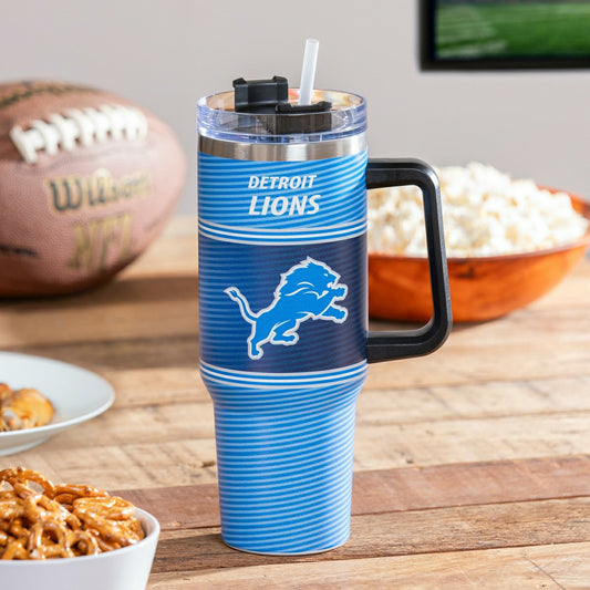 Team Sports America Exclusive - 40oz Stainless Steel Canyon Cup w/ Straw, Detroit Lions