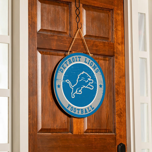 Team Sports America Essential - Detroit Lions Round Door Décor with Hanging Rope, 18x18