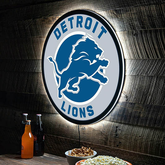 Team Sports America Essential - LED Wall Decor, Round, Detroit Lions