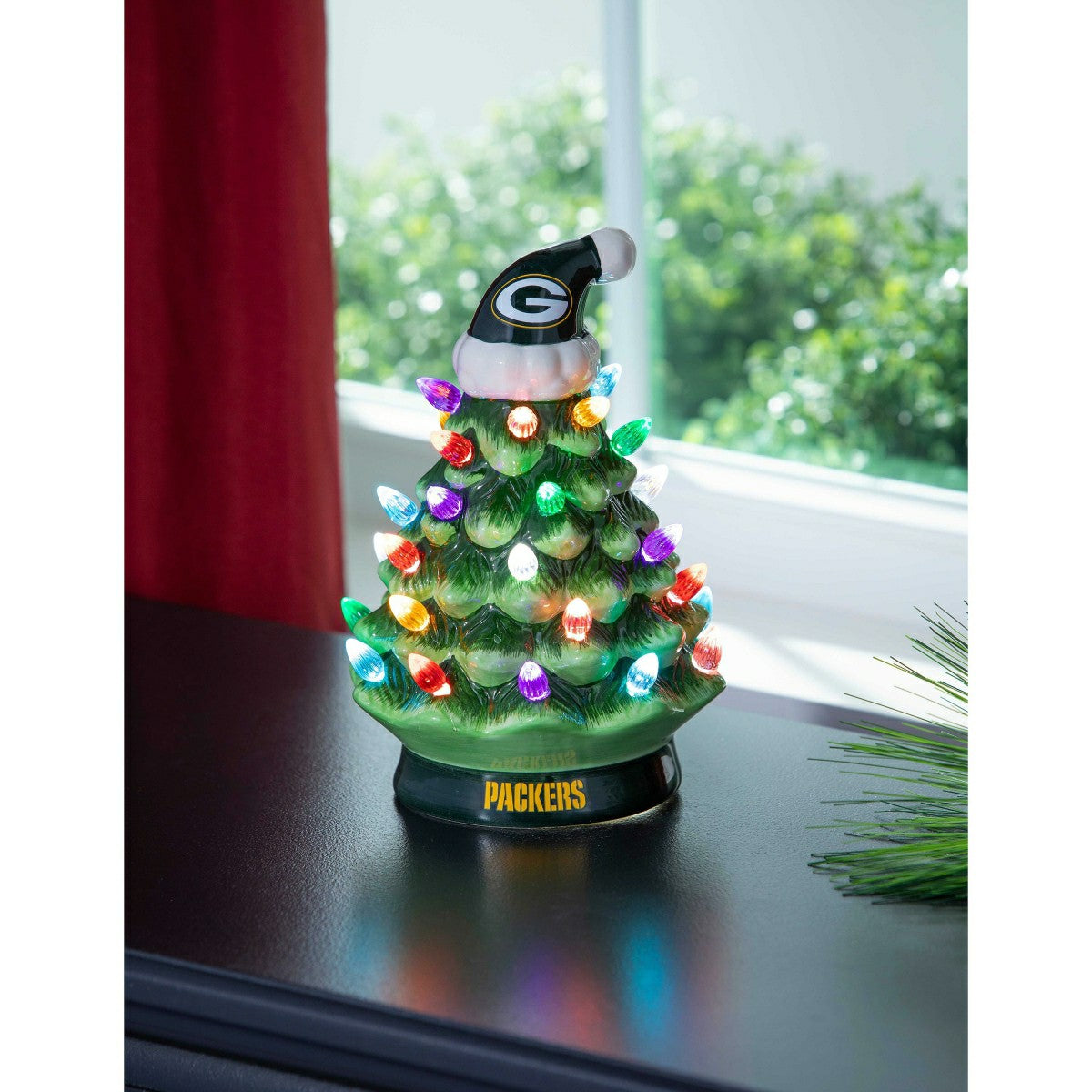 Team Sports America Best Seller - 8" LED Ceramic Christmas Tree, Green Bay Packers