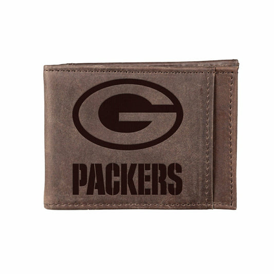Team Sports America Classic - Front Pocket Wallet w/ RFID Blocking, Green Bay Packers, Brown