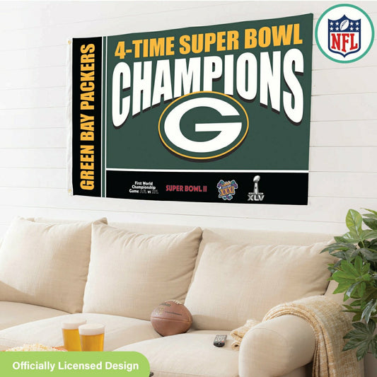Team Sports America Trending - Green Bay Packers 4X Superbowl Champions Football 3x5 Flag