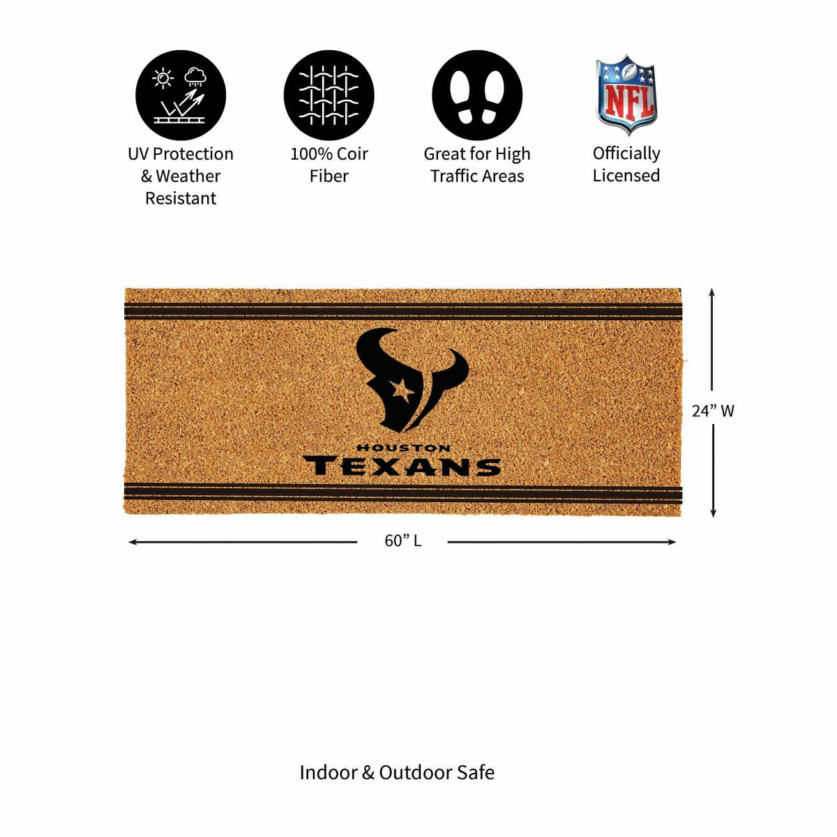 Team Sports America Value - Houston Texans Extra Large One Color Coir Mat, 60"x24"