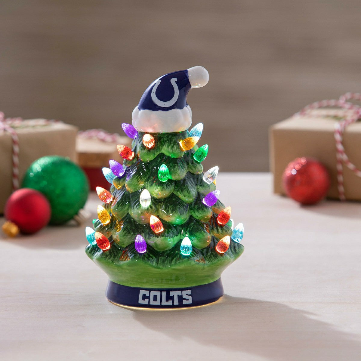 Team Sports America Value - 8" LED Ceramic Christmas Tree, Indianapolis Colts