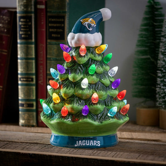 Team Sports America Classic - 8" LED Ceramic Christmas Tree, Jacksonville Jaguars