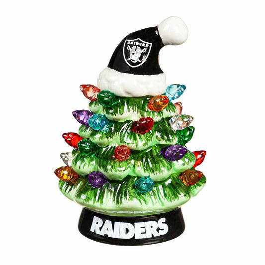 Team Sports America Classic - 4" Mini LED Tabletop Christmas Tree, Set of 2, Las Vegas Raiders