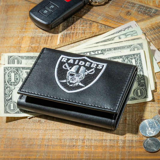 Team Sports America Trending - Las Vegas Raiders Black Tri-Fold Embroidered Wallet w/ RFID Blocking