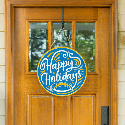 Team Sports America Trending - Los Angeles Chargers Holiday Round Door Décor with Hanging Rope, 18x18