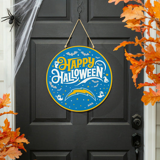 Team Sports America Best Seller - Los Angeles Chargers Halloween Round Door Décor with Hanging Rope, 18x