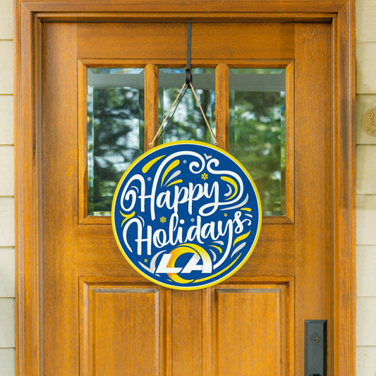 Team Sports America Signature - Los Angeles Rams Holiday Round Door Décor with Hanging Rope, 18x18