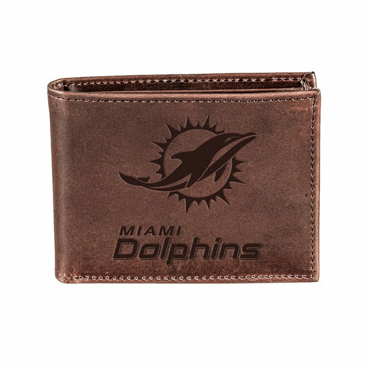 Team Sports America Best Seller - Miami Dolphins, Bi-Fold Wallet, Brown, CH, 100% Genuine Leather