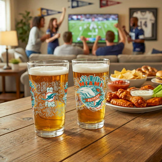 Team Sports America Essential - Miami Dolphins 16oz Glass pint, Set of 2