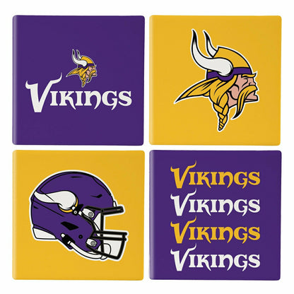 Team Sports America Classic - Minnesota Vikings Ceramic Coasters Set, 4pcs with Wood Caddy