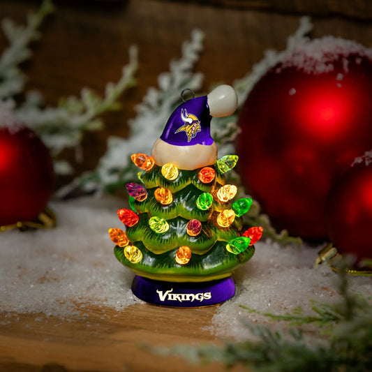 Team Sports America Exclusive - 4" Mini LED Tabletop Christmas Tree, Set of 2, Minnesota Vikings