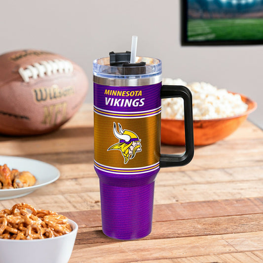 Team Sports America Classic - 40oz Stainless Steel Canyon Cup w/ Straw, Minnesota Vikings