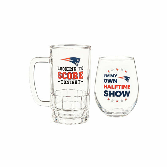 Team Sports America Everyday - New England Patriots, Stemless 17OZ Wine & Beer 16 OZ Gift Set