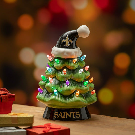 Team Sports America Recommended - 8" LED Ceramic Christmas Tree, New Orleans Saints