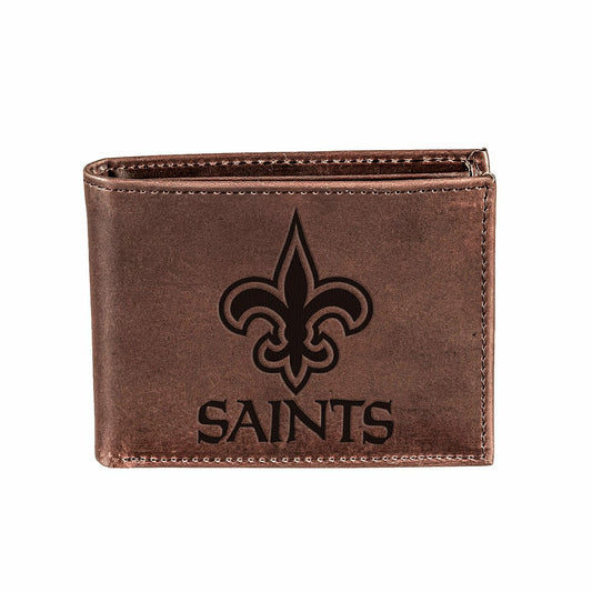 Team Sports America Recommended - New Orleans Saints, Bi-Fold Wallet, Brown, CH, 100% Genuine Leather