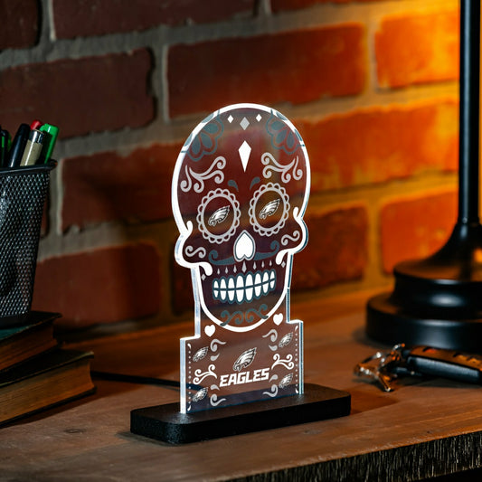Team Sports America Best Seller - Philadelphia Eagles NFL Football Sugar Skull Desklite LED Decor